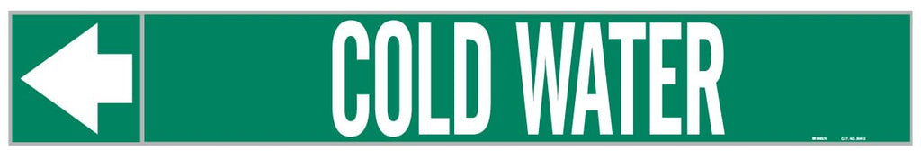 Brady 20412 Economy Pipe Markers-To-Go, B-736, 1" Height X 8" Width, White On Green Self-Sticking - Plastic Film, Legend "Cold Water"
