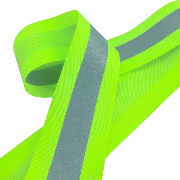 Sew on High Visibility Hi Vis Retro Reflective Fabric Tape (2" x 25 yds, Lime/Silver) Lime / Silver 2" x 25 yds