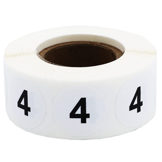 White with Black Number 4 Circle Dot Stickers, 3/4 Inch Round, 500 Labels on a Roll for Organization and Inventory - Semi-Gloss Finish - Made in The USA #4
