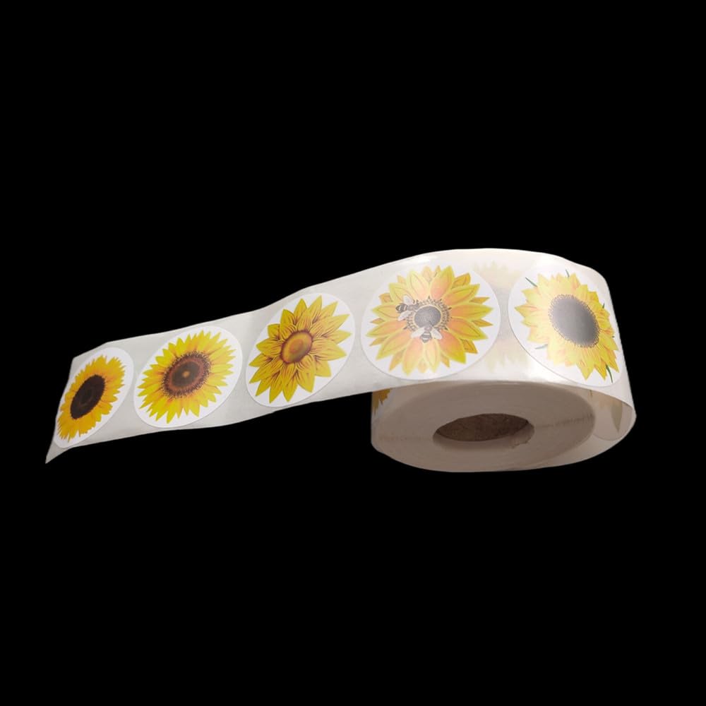 Cute Small Sunflower Stickers Roll with 8 Different Patterns, Self-Adhesive Sunflower Flowers Theme Decorative Label Stickers for Envelopes Decorations Party Laptop Gift Wrapping(Yellow, 500 Packs)