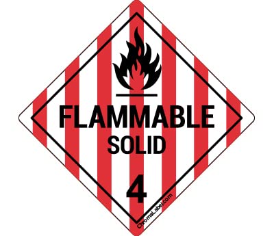 ChromaLabel 2x2 hazard label for flammable solid hazard class 4, durable D.O.T. industrial label on a roll, 2-inch square size.