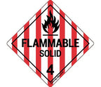 ChromaLabel 2x2 hazard label for flammable solid hazard class 4, durable D.O.T. industrial label on a roll, 2-inch square size.