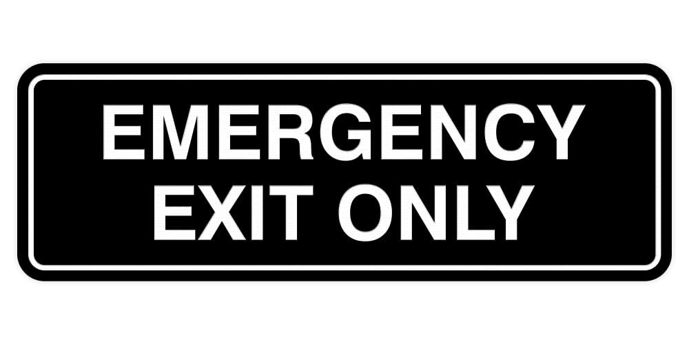 Signs ByLITA Standard Emergency Exit Only Sign - Easy Installation | Durable Wall or Door Sign (Black) - Large 2 Pack 3 x 9" - Large (2 Pack) Black