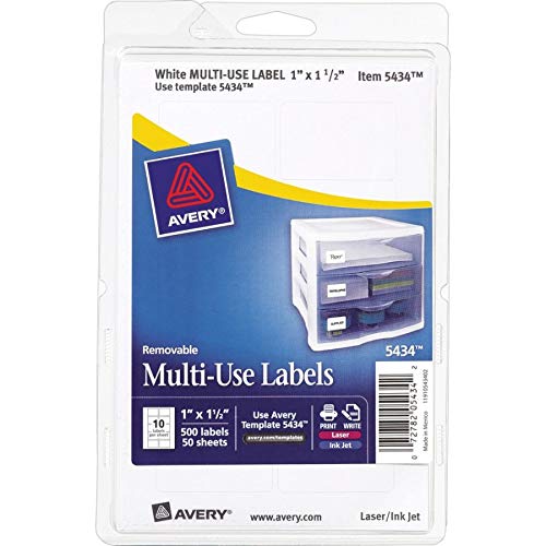 Avery® Self-Adhesive Removable Labels, 1 x 1.5 Inches, White, 500 per Pack (05434) 1 Count