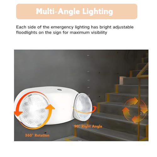 Yosoo Health Gear LED Emergency Light Emergency Lights for Business Two Commercial Emergency Lighting Fixtures with Battery Backup US Plug, Adjustable Hardwired Emergency Exit Light Fixtures