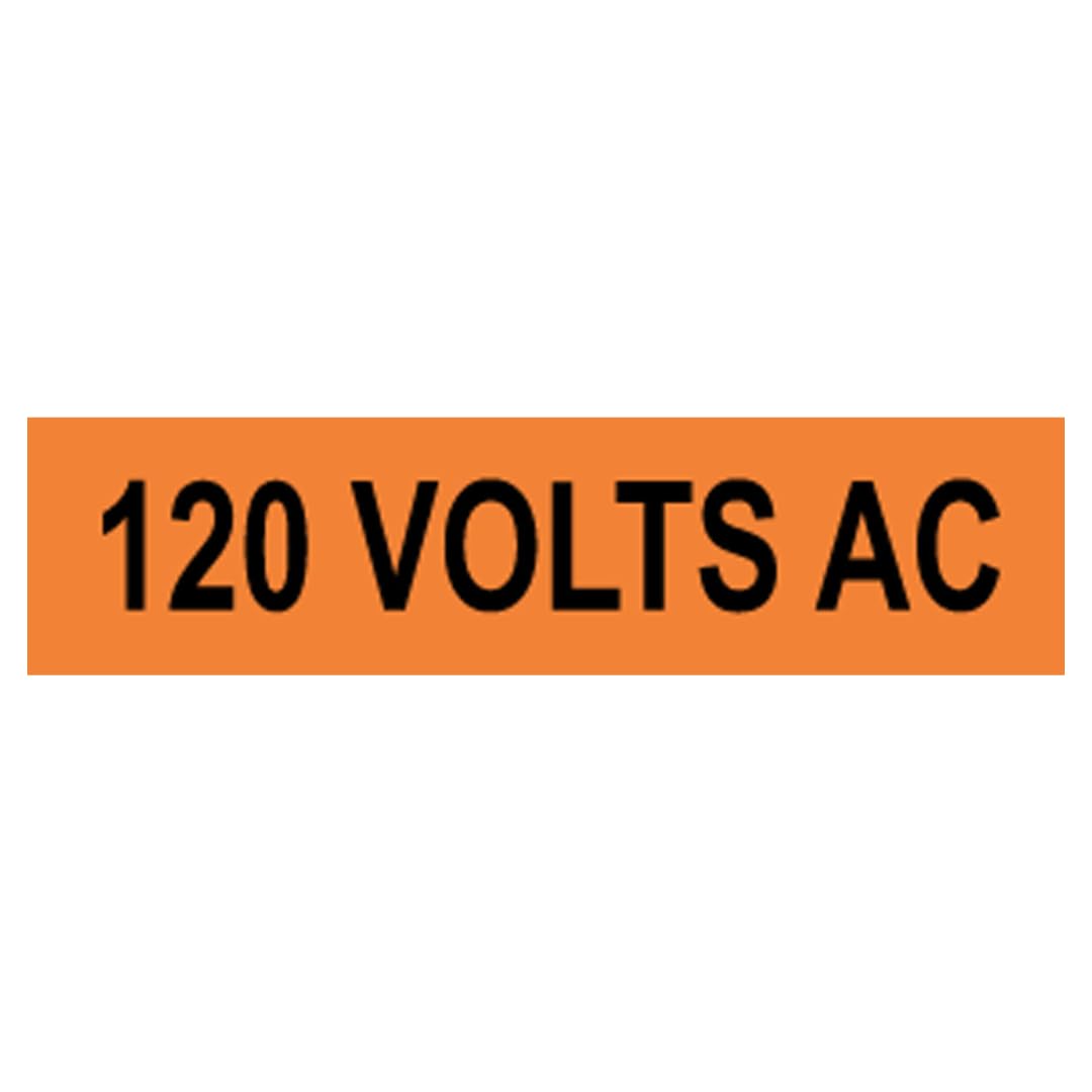 ComplianceSigns.com 120 Volts AC Safety Label Decal, 4 x 1 inch 10-Pack Self Adhesive Vinyl for Electrical Pipe Markers, American Made Safety Stickers