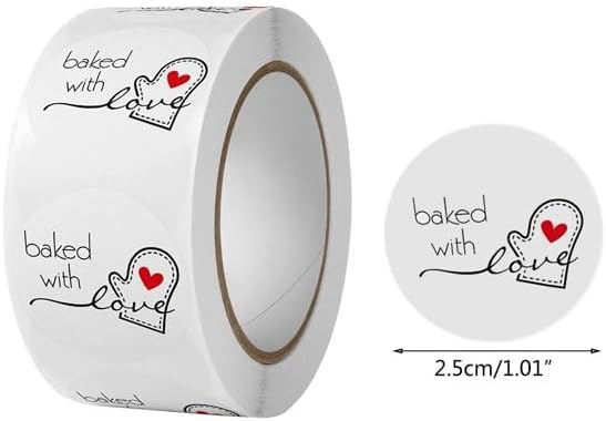 500Pcs/Roll White Baked with Love Adhesive Stickers Labels and Stickers, Round Baking Stickers Bakery Bags Label Stickers Candle Packaging Sticker Indexes and Stamps All-Purpose abels and Stickers