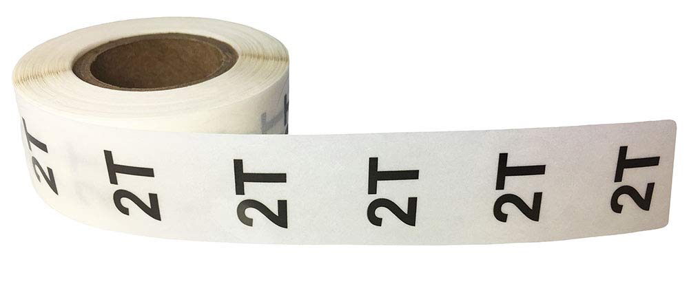 Clear Circle 2T Clothing Size Stickers - 3/4 Inch Round, 500 Clear Plastic Adhesive Labels Per Roll for Retail Apparel, Kids Clothing Organization, and Inventory - Made in The USA