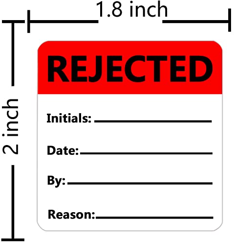 Red Top Label rejected stickers for quality control, 1.8x2 inch, 500-pack of inventory rejection labels with color coding tape.