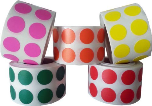 1/2" Color Coding Dot Stickers Bulk Pack 1,000 Per Color 5,000 Total Labels