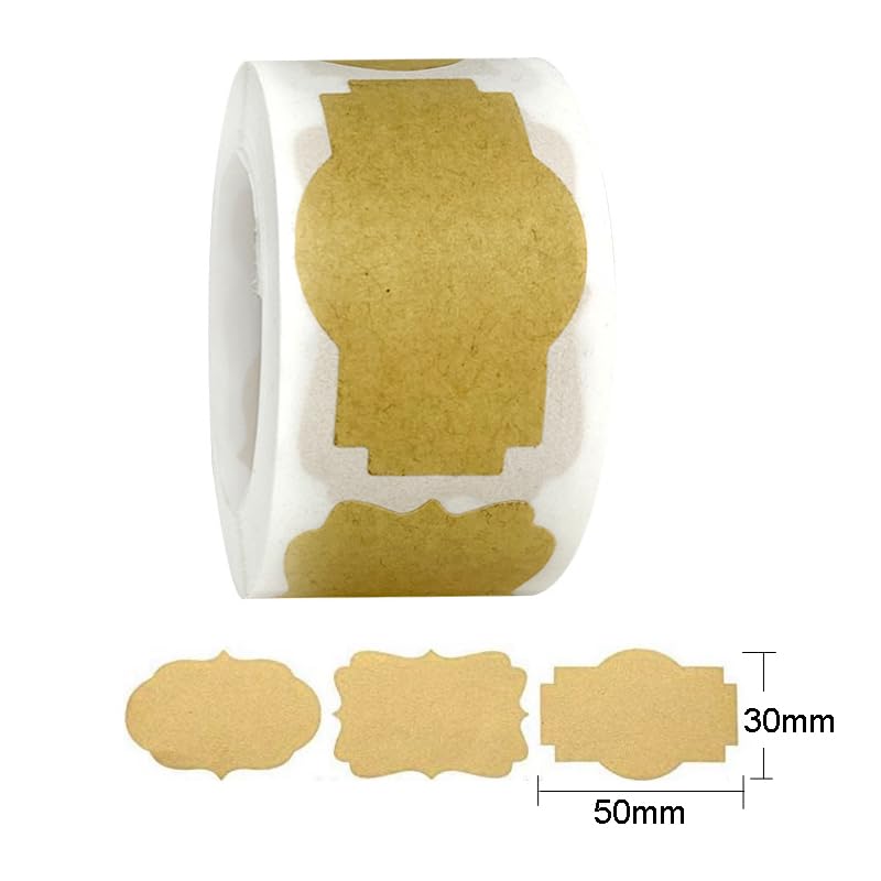 lasenersm 500 Pcs (2 Rolls) Adhesive Kraft Label Stickers Irregular Shape Blank Kraft Paper Sticker Labels Kraft Gift Tag Sticker Canning Jar Labels Stickers for Christmas Gifts Mason Jar Glass Bottle