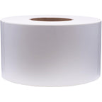 Four packs of 4x8 white perforated thermal labels for laser and inkjet printers with permanent adhesive, 750 labels per pack.