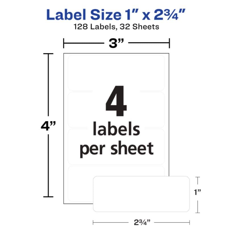 Avery Multi-Use Permanent Labels, 1" x 2.75", White, Non-Printable, 128 Blank Labels Total (6113) 1 Pack