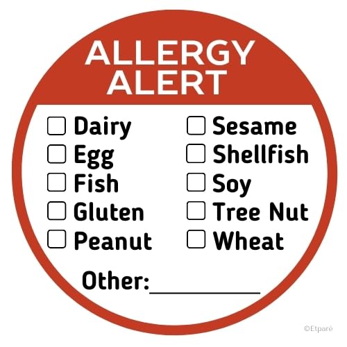 500 Pcs Allergy Stickers, Circular with Top 10 Common Allergen Checklist on Writable Surface, Red Adhesive Allergies Label for Kids Allergy Alert and Food Safety Labels (Red) 500pcs_Red