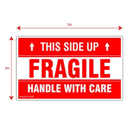 Kenco 3" X 5" This Side Up Fragile Handle with Care Stickers for Shipping and Packing - 500 Adhesive Labels Per Roll 1 PACK