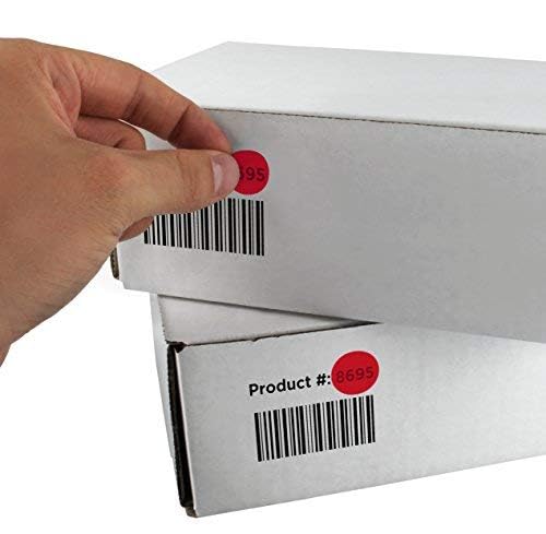 Red ChromaLabel 0.75 inch permanent color-coding dot stickers on a roll, ideal for organizing and color coding tasks.