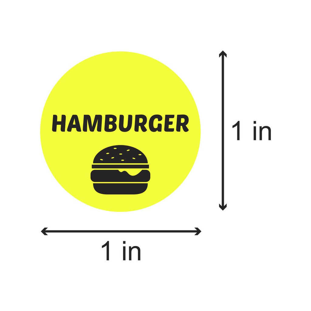 Hamburger Stickers, 1" Round, Yellow, 600 Count