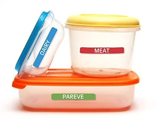 Lovable Labels Kosher Labels, 120 Pre-Printed Meat, Dairy and Pareve Kosher Stickers, Microwave, Freezer and Dishwasher Safe, Color Coded Kitchen Stickers for Kosher Kitchen. (Blue/Red/Green) Blue/Red/Green