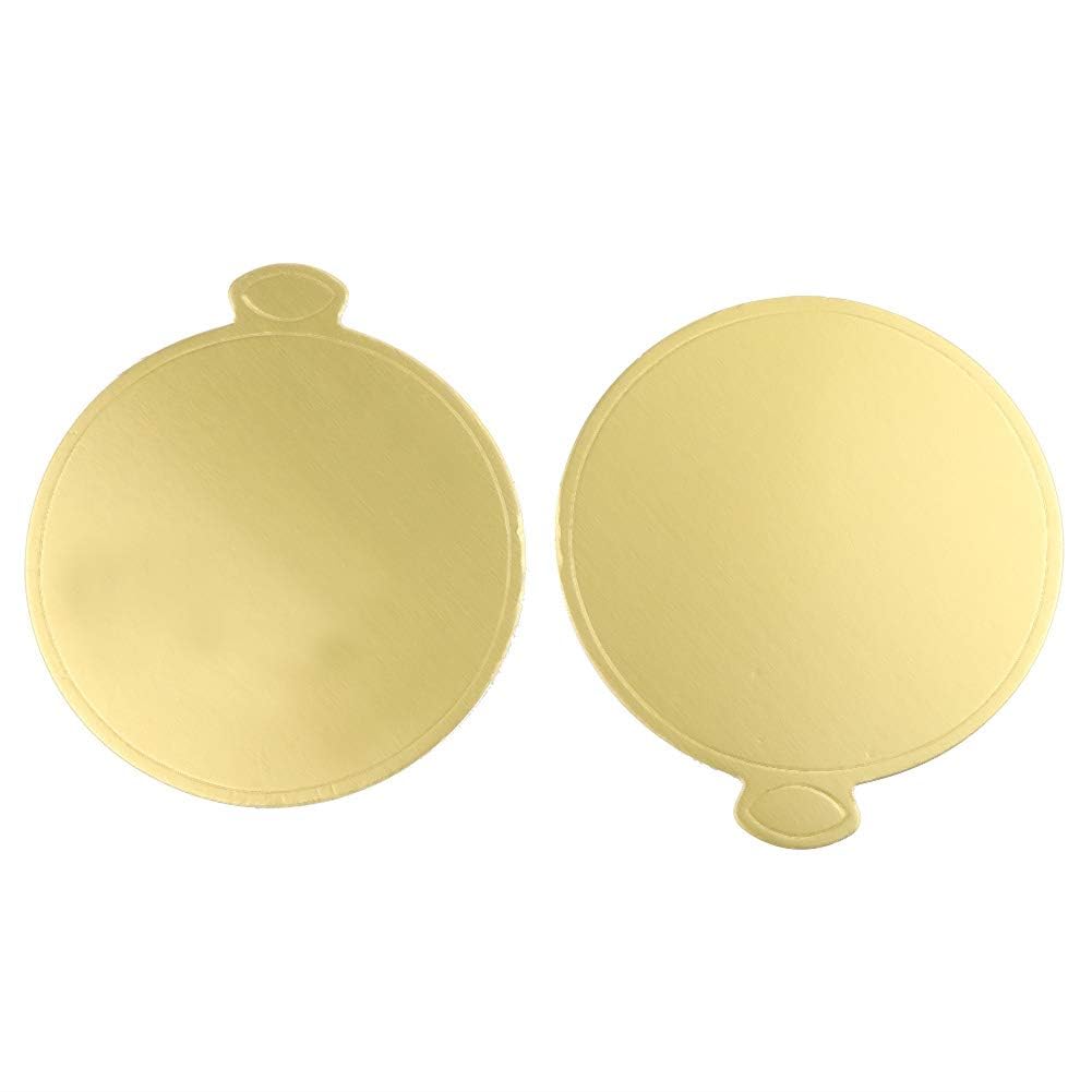 100 Pcs Gold Paper Cake Boards Mousse Cupcake Dessert Display Trays 3.54 Inch Round for Pastries Wedding Birthday Party