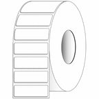 White perforated thermal transfer labels for laser and inkjet printers, 3x1 inch, 5500 count on 3-inch core.