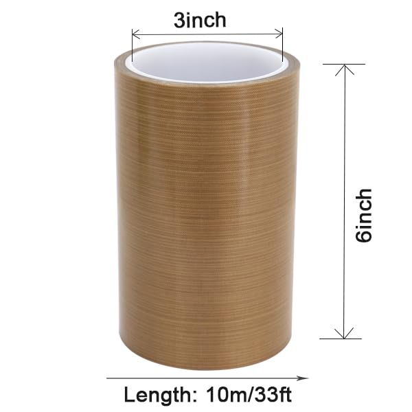 BOMEI PACK PTFE Glass Cloth Tape, 1 Pack 6 "x 33 ft High Temperature PTFE Tape Abrasion Resistant Surface Protection for Vacuum Sealer Machine, Hand Impulse Sealers Insulation Coated 1R Teflon 6in33ft