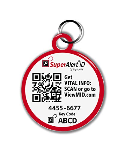 Dynotag® Web Enabled Service Dog Smart Medical ID/Emergency Information - White Round Steel Tag - 30 mm. with DynoIQ™ & Lifetime Service.