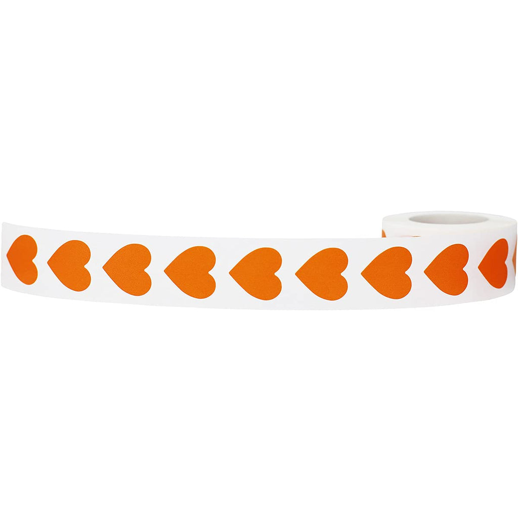 Orange heart-shaped adhesive seals for Valentine's Day crafts and scrapbooking, 0.75 inch size, featuring 500 stickers.
