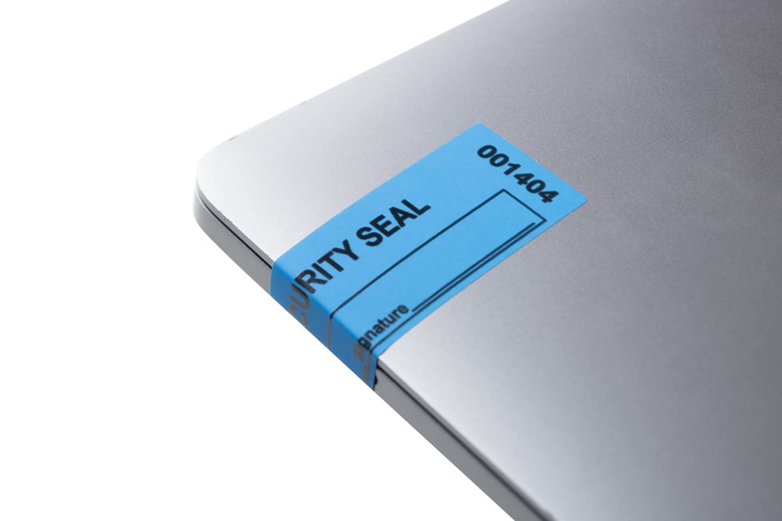 USPACKSMART 1"x3.35" Blue Non-Transfer Tamper-Evident Security Void Stickers/Labels/Seals with Sequential Numbers, Writable, Fan Folded for Convenience | 100-Pack Labels/Stickers