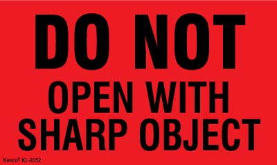 Kenco 3" X 5" Do not Open with Sharp Object Fluorescent Shipping Label Stickers - 500 Labels Per Roll 1 PACK