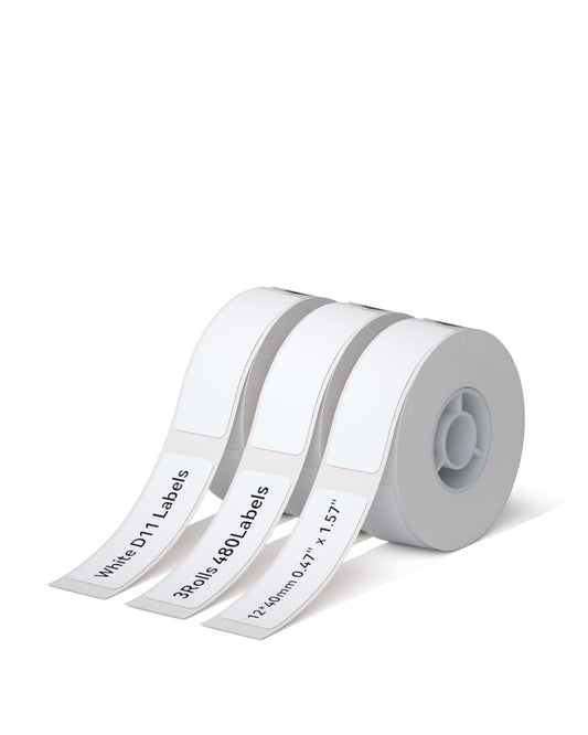 NIIMBOT D11 Label Maker Tape Adhesive White Label Paper 0.47" X 1.57" (12 X 40mm) 160 Labels/Roll, Compatible for NIIMBOT D11 D110 Printer, Thermal Paper Black on White, 3-Roll 12 X 40mm