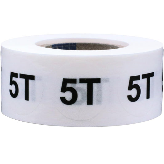 Clear Circle 5T Clothing Size Stickers for Retail Apparel 0.75 Inch 500 Total Adhesive Labels