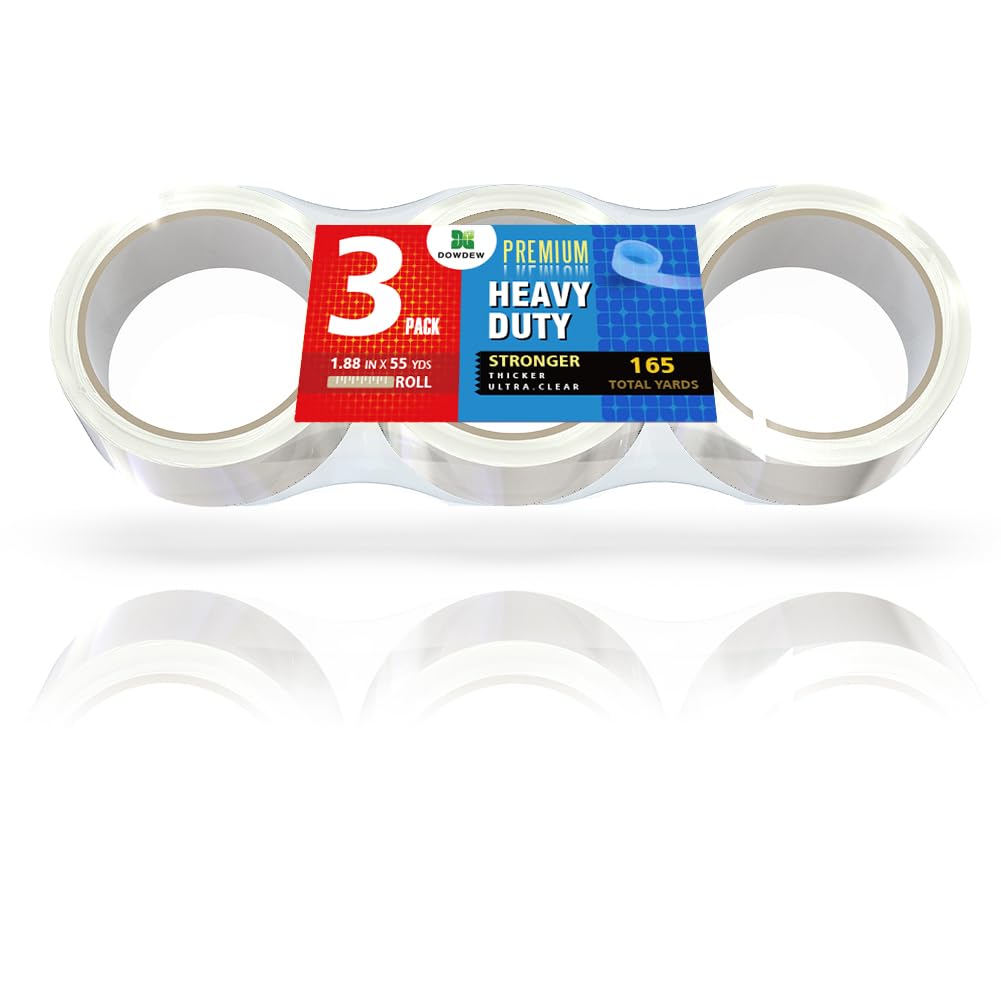 Clear Packing Tape, Heavy Duty Packaging Tape 1.88 inch x 55 Yards Refill Roll for Shipping Mailing Moving [Ultra Strong - Super Thick] (3 Rolls / 165 Total Yards) 3 Rolls / 165 Total Yards