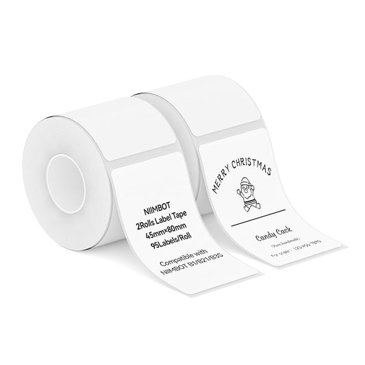 NIIMBOT 2 Rolls Labels for B1/B21/B3S Label Maker, 45 x 80 mm (1.77'' x 3.15'')-95 Tapes/Roll, Thermal Label Tape for Logo/File/Jar/Gift Sticker Labels (White) White
