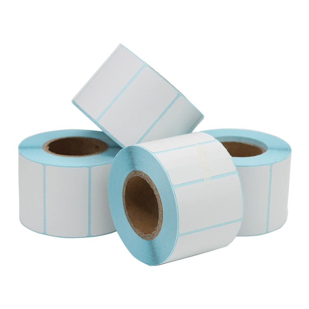 Self Adhesive Label Sticker 4 Rolls, Blank White Rectangle Address Thermal Label Roll Sticky Write On Note Mark for Office Kitchen Printer