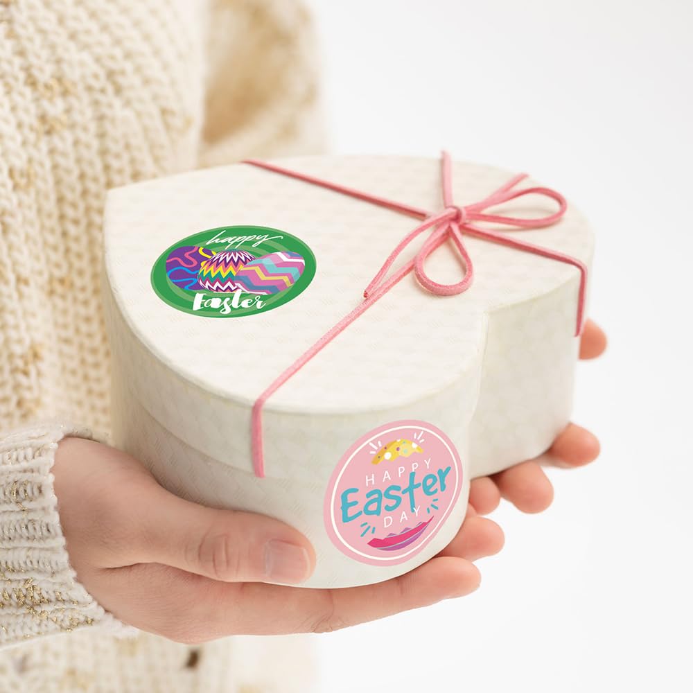 GeRRiT 500 PCS Cute Easter Stickers 1.5 Inch Happy Easter Label Stickers Self-Adhesive Bunny Stickers Easter Egg Stickers Party Decorative Supplies for Card Gift Envelopes Decoration, 1 Roll