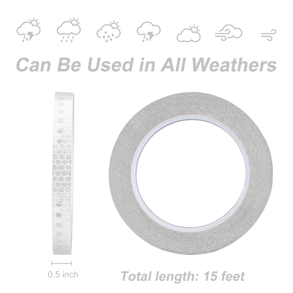 White Reflective Tape,1/2 Inch×15 Feet Reflective Strips,1.2 CM x 4.5 M，Viscosity Waterproof Reflective Tape for Bikes Cars Motorcycles Raincoat 1/2 IN*15FT White