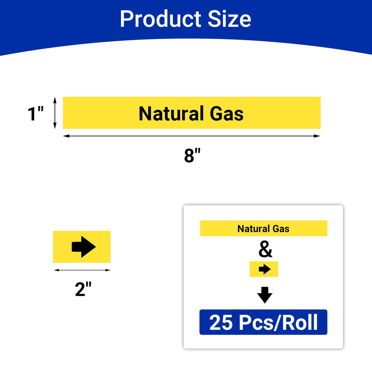 Marine Pipe Markers - Natural Gas Safety Labels for Boat, Waterproof Self-Adhesive Pipe Identification Stickers, 1" H x 8" W, 25 Pcs/Roll(Natural Gas) 481257