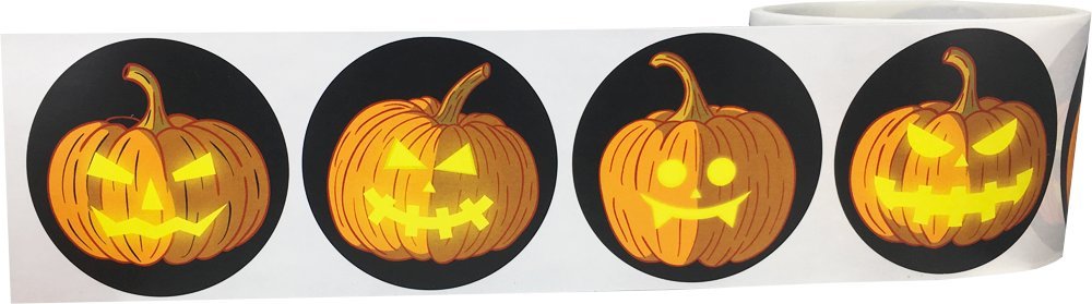 Halloween Pumpkin Stickers 2.5 Inch Round Circle Dots 4 Different Designs 100 Total Adhesive Stickers