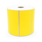 Yellow Zebra shipping and handling labels, 4x2 inches, by Labelvalue, shown on a flat surface.