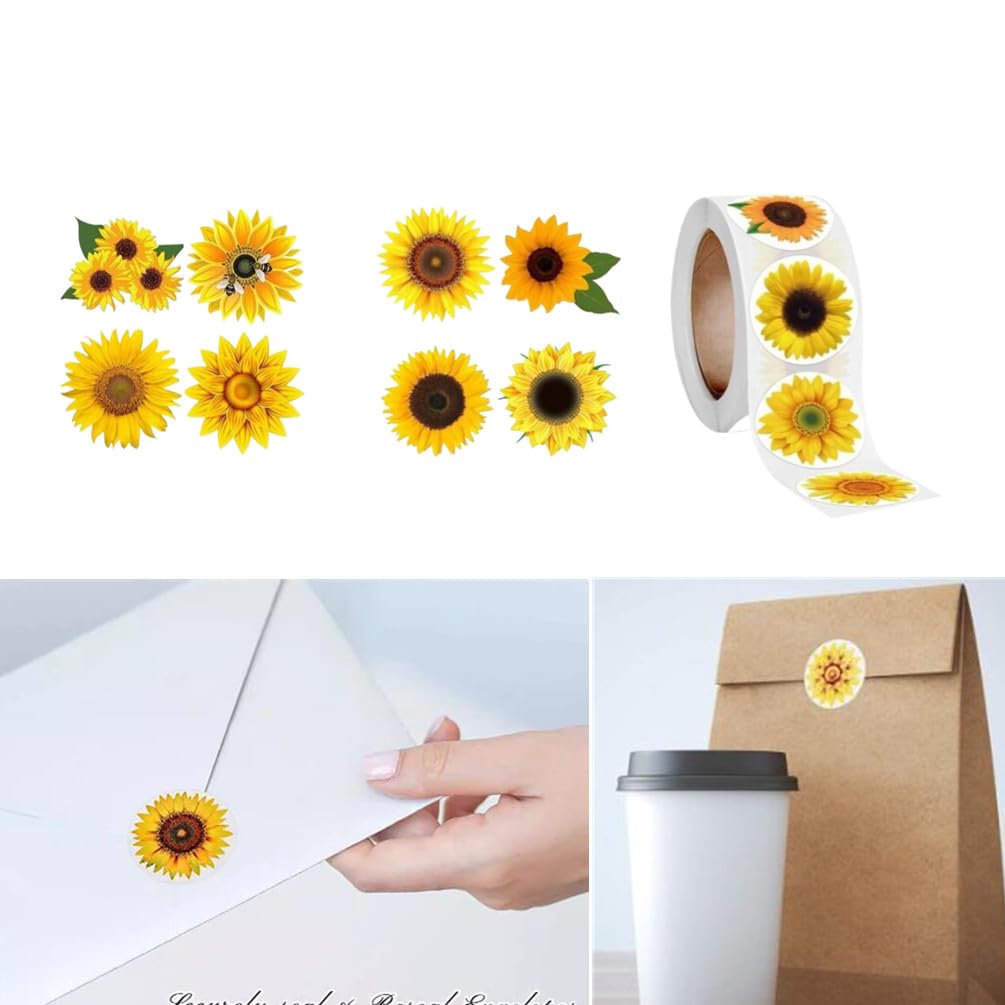 Cute Small Sunflower Stickers Roll with 8 Different Patterns, Self-Adhesive Sunflower Flowers Theme Decorative Label Stickers for Envelopes Decorations Party Laptop Gift Wrapping(Yellow, 500 Packs)