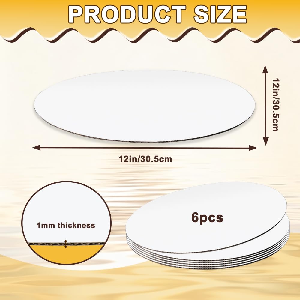 Vicsamer 6PCS Cake Rounds-12IN, Sturdy Corrugated Cake Boards for Dessert