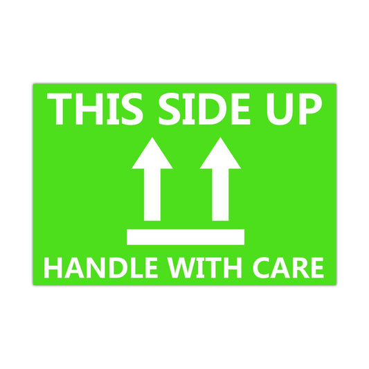 This Side Up Fluorescent Shipping Label Stickers-2" X 3" This Side Up Warning Stickers for Shipping and Packing-300 Adhesive Labels Per Roll (Green/White)