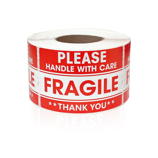 2" x 3" Fragile Stickers for Shipping, Handle with Care Fragile Stickers, Strong Permanent Adhesive Labels for Moving, Red Warning Packing Shipping Label Stickers (500 Labels/1 Roll) 1 Roll, 500Labels