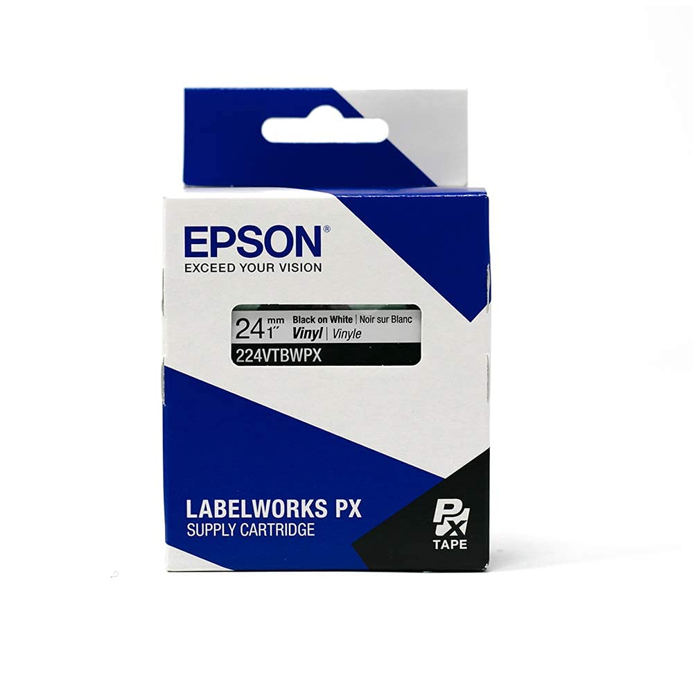 Epson LABELWORKS 224VTBWPX Vinyl Tape - Black on White - 1" (24mm), 22.9ft 24mm