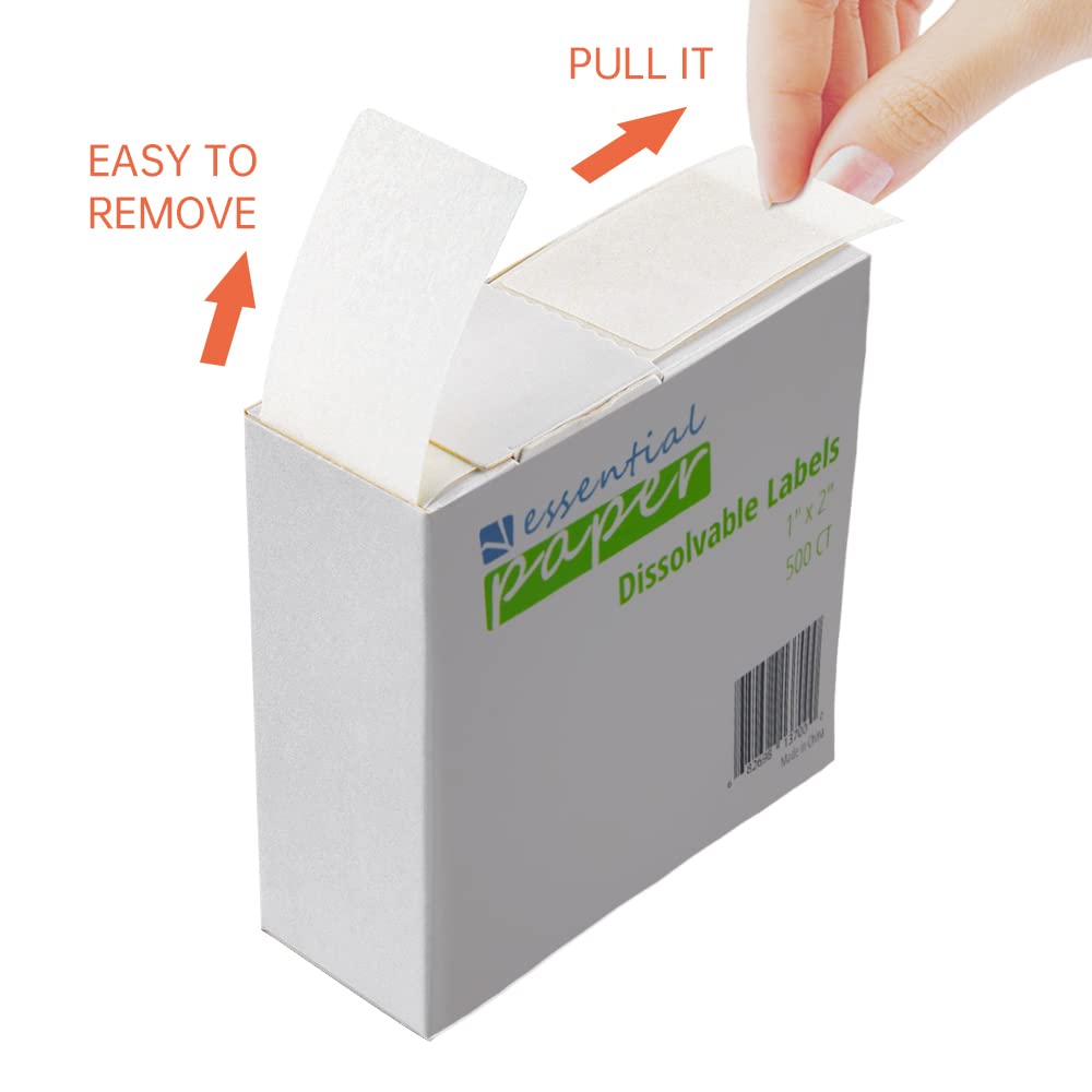 ESSENTIAL 500 Dissolvable Food Labels, 1 x 2 Inch Blank White for Food Storage, Containers, Mason Jars, Freezer(1 Roll - 500 Labels) 1 Roll -500 Labels