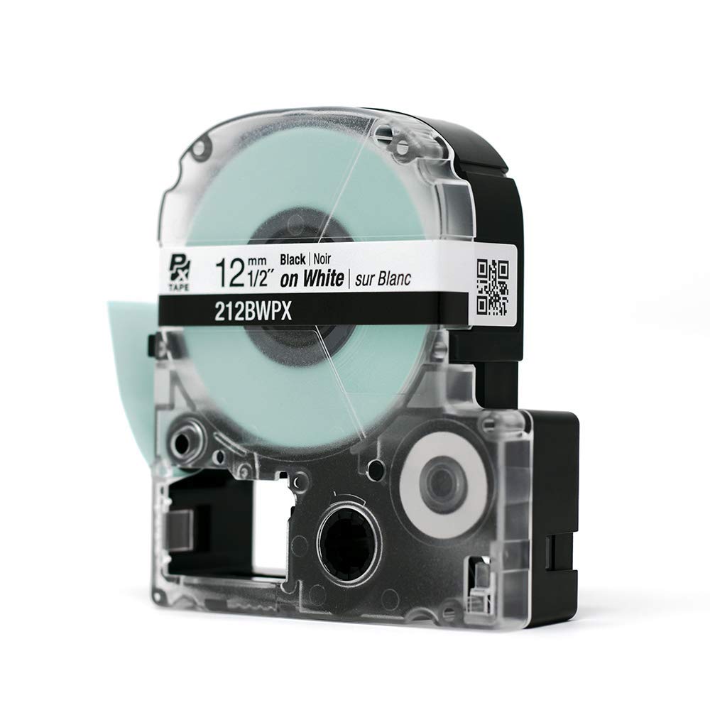 Epson LABELWORKS 212BWPX Label Tape - Black on White - 1/2" (12mm), 30ft