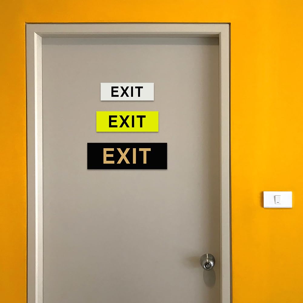 All Quality Basic Exit Wall or Door Sign - Simple & Clear To Ensure Safety | Easy to Install - Brushed Gold - Large (2 Pack) 3" x 9" - Large 2 Pack