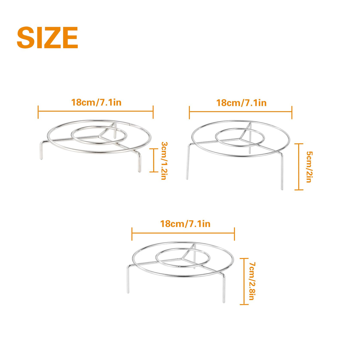 3 PCS 7 Inch Stainless Steel Wire Pizza Pan Riser Stand Round Pizza Tray Riser Rack Tabletop Serving Stand for Food Trays and Platters Display Stands for Home Restaurant and Party, Silver