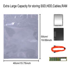 Ten open-top anti-static shielding bags for electronics, 15.75x19.69 inches, with static-free stickers, for computer hard drives.