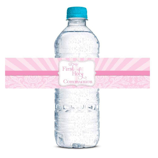 First Holy Communion Religious Waterproof Water Bottle Sticker Wrappers for Girls, 20 1.75" x 8.5" Wrap Around Labels by AmandaCreation